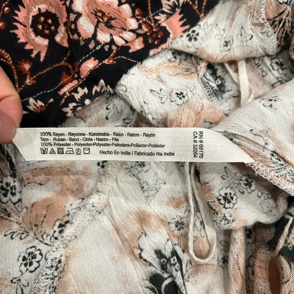 [S]Free People Casablanca White Pink Black Floral Print Tassel Tie Slip Dress - Picture 9 of 11